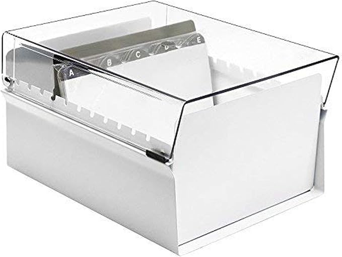 Acrimet 5 X 8 Card File Holder Organizer Box Metal Base Heavy Duty (AZ Index Cards and Divider Included) (White Color with Clear Crystal Plastic Lid Cover) | With A-Z Index & Non-Slip - Image 5