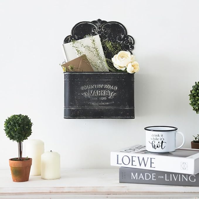 Metal Hanging Storage Baskets Wall Baskets for Mail, Files,Flowers, Books & Accessories, Wall-Mounted Organizer for Entryway, Kitchen, Office, French Farmhouse Decor (Black) - Image 5
