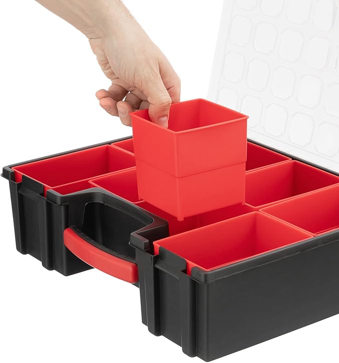 INTERTOOL Hardware Organizer with 8 Deep Removable Bins - Small Parts Storage Tool Box for Nuts, Bolts, Screws, Nails - 16.5" x 13" x 4.5" - Portable Handle Transparent Lid with Locks BX08-4034 - Image 4