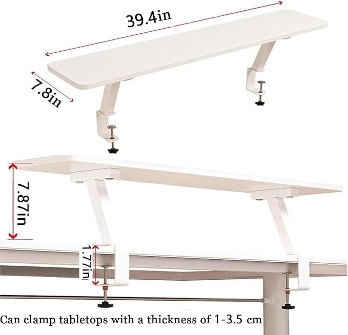 39.4x7.8 in Clamp on Desk Shelf, Adjustable Floating Desks Shelf Space Saving Desktop Extender Storage Organizer for Office, Dorm, Home Desk Organization, White - Image 3