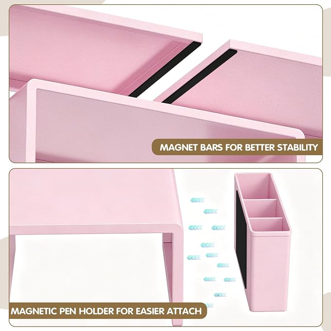 LEKETREE Dual Monitor Stand Riser with Drawer, Desk Organizer and Accessories, Monitor Stand for Desk, Desktop Stand for Computer, Laptop, TV and More (Pink) - Image 5