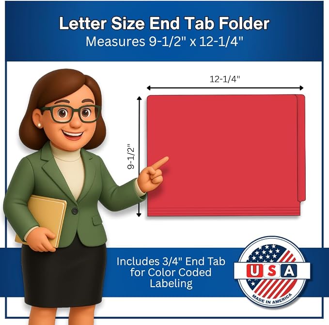 Red File Folders, USA Made, Doctor Stuff, Two 2" Bonded Fasteners, Durable 11pt, Reinforced End Tab, 2 Prongs, Colored Office & Medical Charts and Patient Chart, Box of 50 - Image 2