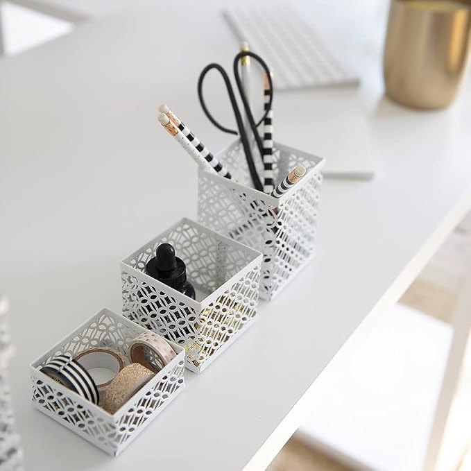 BLU MONACO | White Desk Organizer Set | 6 Piece Metal Desk Organizer with Pen Cup, Accessory Trays, and Letter Trays | Desk Organizers and Accessories for Office - Image 5