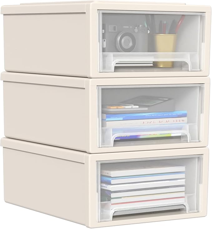 Asking 12 Quart Stacking Drawer, Plastic Storage Drawer Unit, 3-Pack | Stackable Structure, Sturdy Plastic Frame, Space Saving Design, Suitable for Office, Bedroom & Closet Storage by Asking