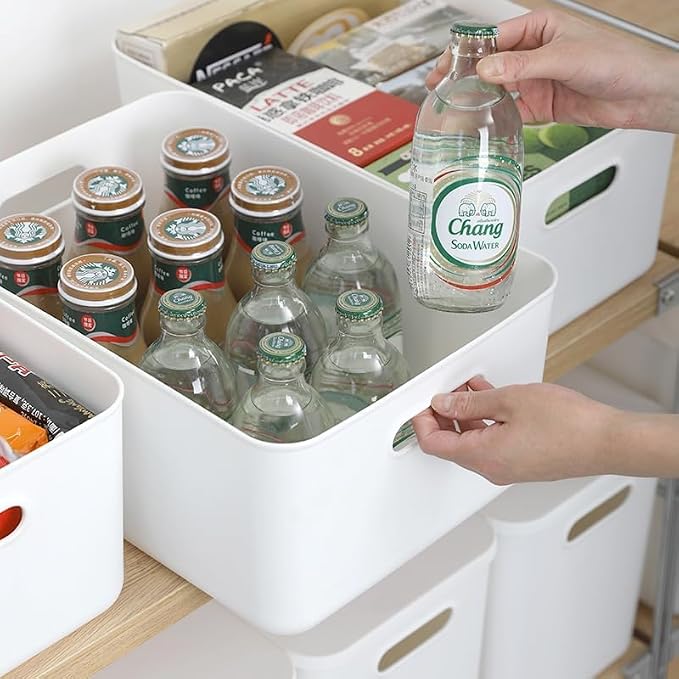 Ytteve 6 Pack White Stackable Plastic Storage Bins with Lids & Handles, Durable - 4 Large (14.4"x10.2"x6.3") & 2 Medium (11.8"x8"x4.7"), Multi-size for Closet, Shelves, Drawers, Home & Office - Image 8