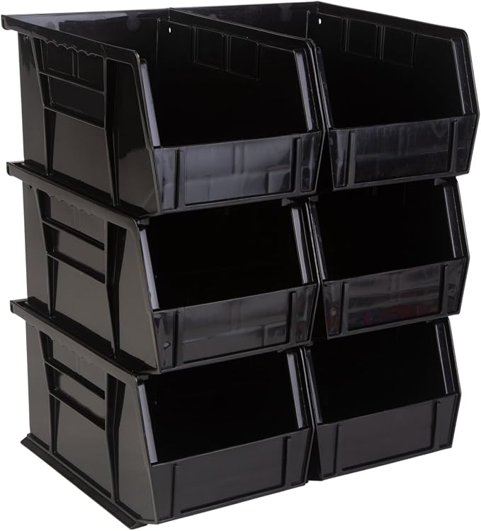 HE HUDSON EXCHANGE 9.5" x 6" x 5" (6 Pack) Plastic Stackable Storage Bin, Black by HudsonExchange