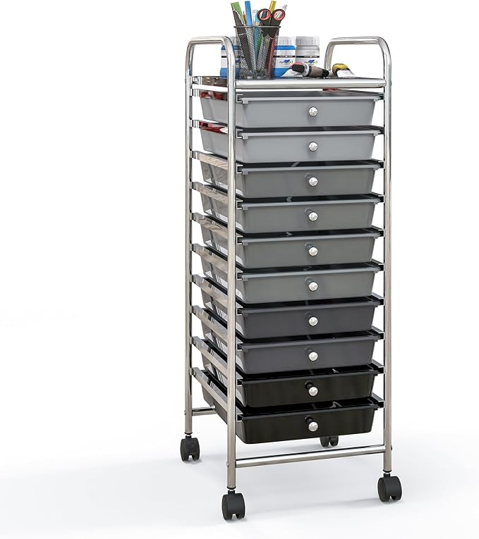 Giantex 10-Drawer Storage Cart w/Universal Wheel, Rolling Cart w/Handle, Home Organizer Storage Unit w/Removable Drawers, Trolley Utility Cart for Kitchen Makeup Living Room Office Play Room - Image 9