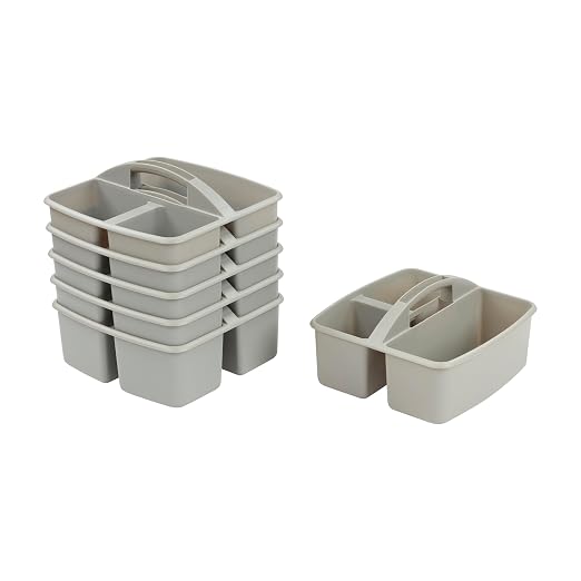 ECR4Kids 3-Compartment Small Plastic Caddy, Multipurpose Organization, Grey, 6-Pack by ECR4Kids