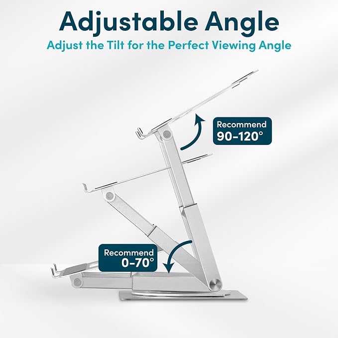 Lifelong 360 Rotating Adjustable Laptop Stand, 16" Tall Riser - Silver | Ergonomic Computer Stand with Swivel Base for 10-17" MacBook Pro & All Laptops- Portable Standing Desk Converter - Image 3