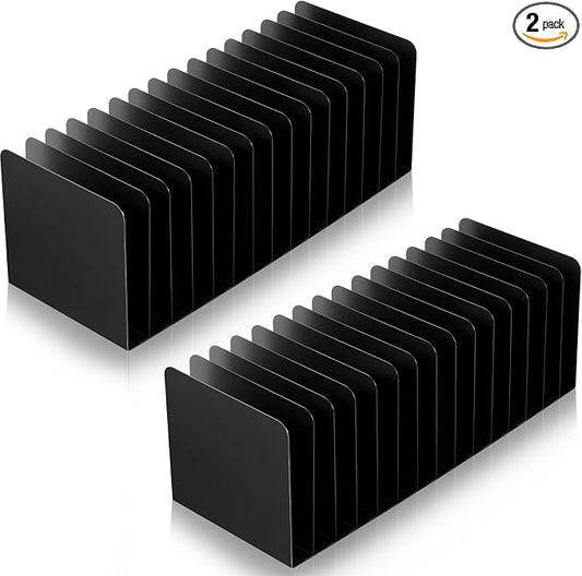 Suzile 2 Pcs Vertical Metal Desk File Organizer, 15 Compartments Desktop Document Sorter & Mail Holder for Office Home Classroom, 15.75 l x 5.79 W x 5.41 H, Black by Suzile