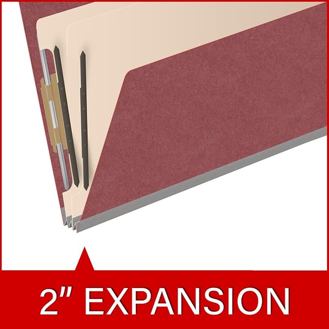 Ecom Folders End Tab Pressboard Classification Folders | Legal Size 25 Pt Stock with 2 Dividers and 2" Tyvek Expansion | Medical, Legal & Office Records Organizer | Dark Red, Box of 10 - Image 7