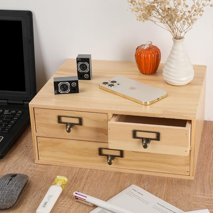 Wooden Drawers Apothecary Cabinet Wood Desktop Organizer Box | Vintage Wooden Storage Box for Apothecary Drawers, Countertop Organizer with Drawer for Library Card Catalog Cabinet - Image 2