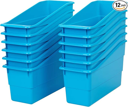 Really Good Stuff Durable Book and Binder Holders - 12 Pack, Blue Neon, 5.5" x 12.5" x 7.5", Classroom Organization, Storage Solution, Sturdy and Versatile | 5.5" x 12.5" x 7.5", Classroom Organization, Storage Solution, Sturdy & Versatile by ReallyGoodStuff