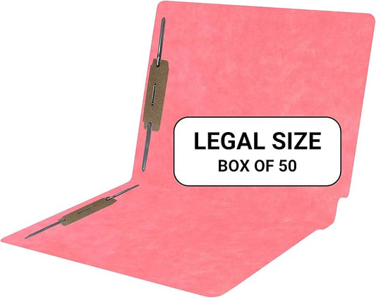 Pink File Folders, Doctor Stuff, Legal Size Reinforced End Tab Folder with 2" Bonded Fastener on Inside Front and Back, 14 pt Stock, Box of 50 by DoctorStuff