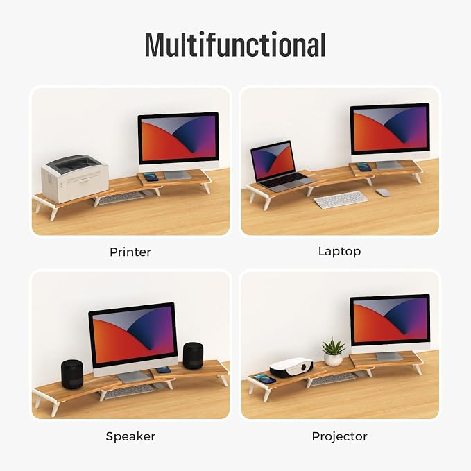 loukin Dual Monitor Stand Riser for Desk, 43.6" × 8.2" Computer Stand, Wood | Supports 22 lb, No Installation Required, Water-Resistant Surface, Fits Laptops and Printers, Ergonomic Design - Image 6