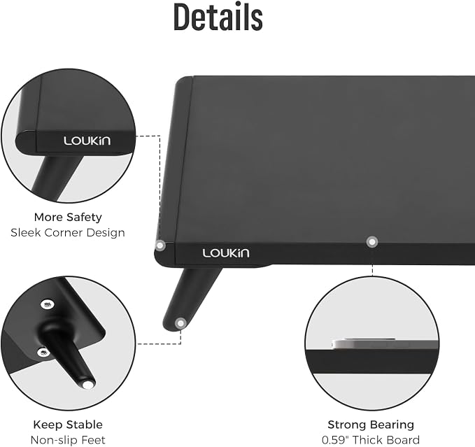 loukin Dual Monitor Stand Riser for Desk, 43.6"×8.2" Computer Stand, Black | Supports 22 lb, No Installation Required, Water-Resistant Surface, Fits Laptops and Printers, Ergonomic Design - Image 5
