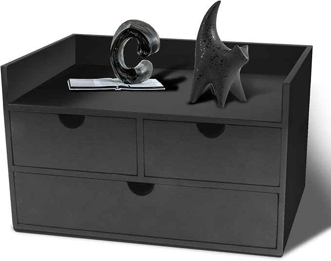 Charmewooden Desk Organizer with Drawers Countertop Drawers Organizer Tabletop Storage Organization Box Home Office Workspace Bathroom Toiletries Supplies (black with shelf) by Charmewooden