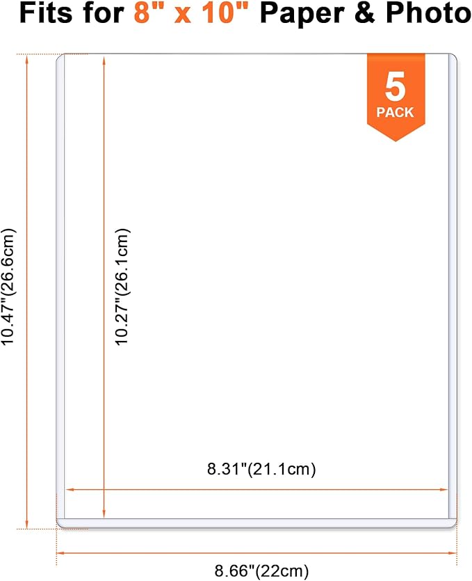 Ndsox 5 Pack 8" x 10" Rigid Print Protectors Clear Hard Plastic Sheet Protectors Top Loading for Photographs, Photo Papers, Posters, Prints, Birth Certificates, Heavy Duty No-Hole Rigid Photo Sleeves - Image 4