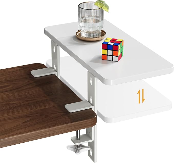 3 in 1 Clamp-on Desk Extender Shelf, 15.7×7.5 Inch, White | Adjustable Desk Riser for Monitor & Keyboard, Heavy-Duty Side/Top Desk Organizer Shelf, Desktop Storage for Office Supplies by JYLHJOYSEEKER