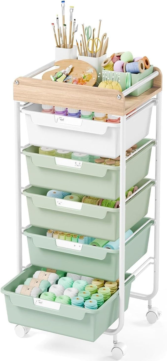 Utility Cart with 5 Drawers, Art Cart for Teacher Kid, Green | Rolling Storage Cart for Crafters Artists Student Storage Arts Crafts & Study Supplies in Craft Room Dorm Classroom Kids Room by APEXCHASER