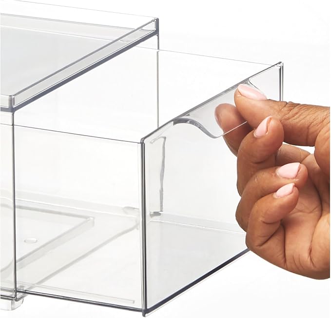 mDesign Plastic Bathroom Organizer Bin w/Pull Out Drawer - Slim Stackable Storage Container for Bathroom Accessories - Perfect for Organizing Bathroom Cabinet - Lumiere Collection - 4 Pack - Clear - Image 5