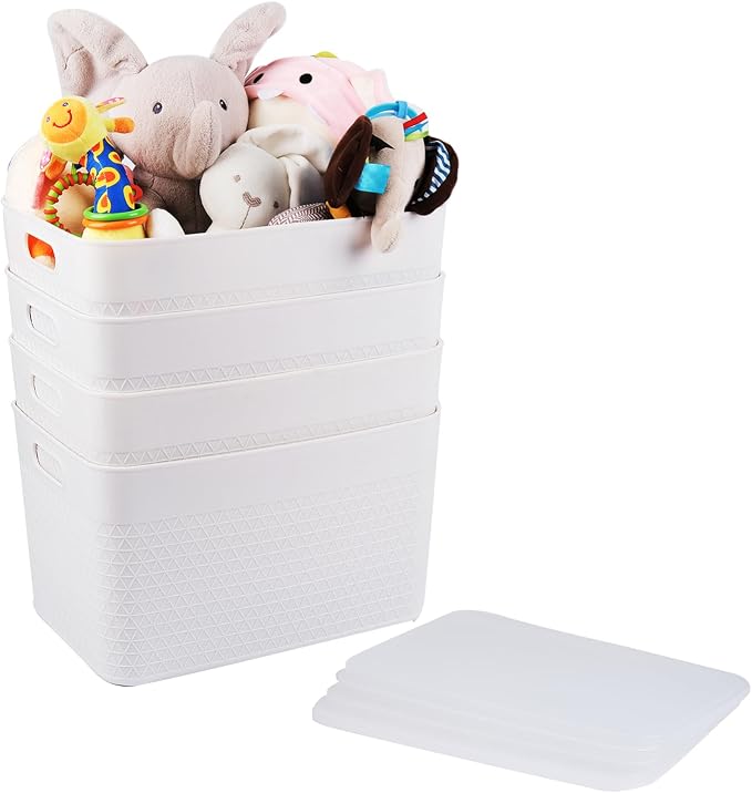 Lidded Storage Bin Organizer | Storage Organizing Container, 16 Liter, Set of 4, Off White - Image 7
