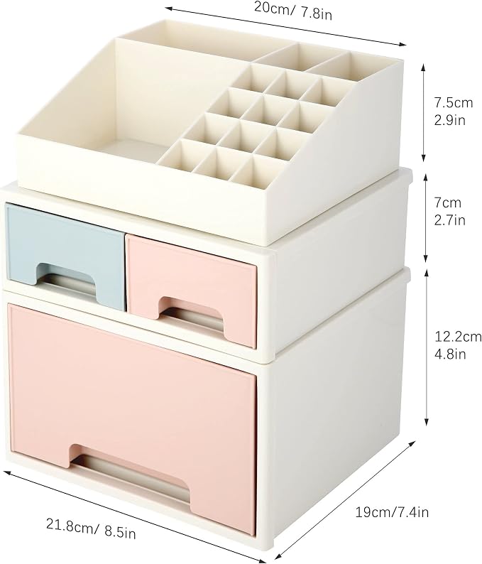 Stationery Organizer Box, Makeup Organizer Set, Pen/Pencil, Remote Control, Office Supplies, Business Card Holder, Free Combination, [TAF-03] w/ 3 Drawers + 16 Slots - Image 3
