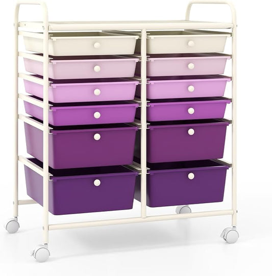 Moccha 12-Drawer Rolling Storage Cart - Utility Cart on Wheels with Lockable Casters for Craft Art Supply Paper Salon, Mobile Drawer Carts for Classroom Teacher School Office (Gradient Purple) by LDAILY