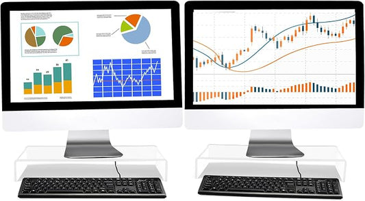 Jetec 2 Pcs Acrylic Monitor Stand Desktop Video Acrylic Monitor Riser Desk Shelf Computer Stand for Laptop TV Computer Screen Desk Organizer Teacher's Day Supplies (Clear, 20 x 8 x 3 Inch) by Jetec