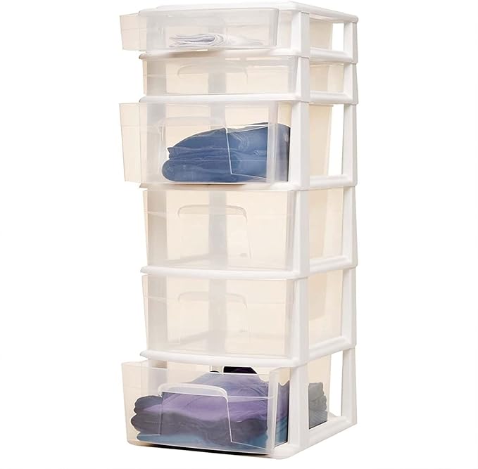 HOMZ 2-Pack Drawer Tower, 6-Tier Clear Plastic Storage Organizer Cart, White Frame - Heavy-Duty Organizing Drawers for Home, Bedroom, and Closet Organization - Image 7