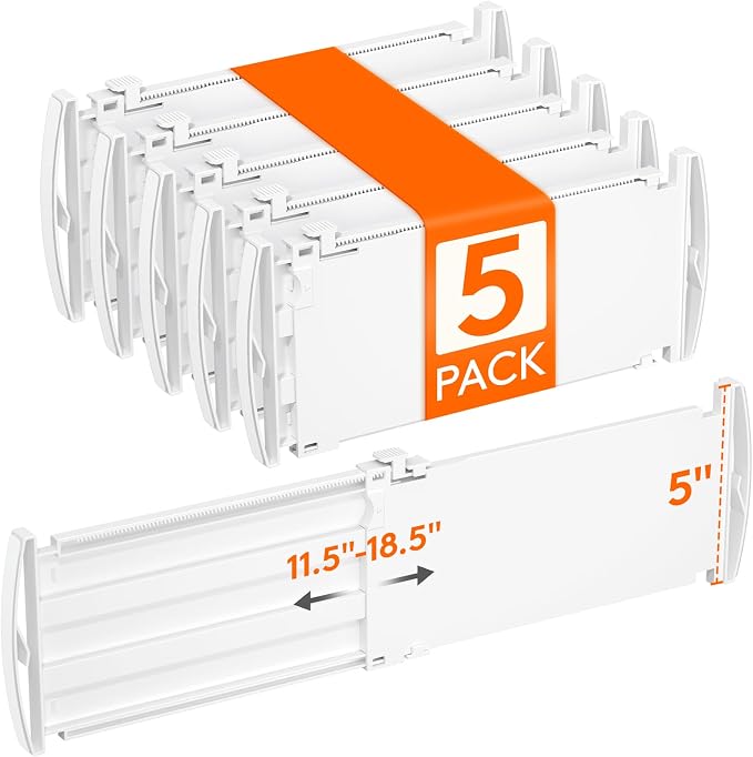 Lifewit 5" Tall Drawer Dividers, Adjustable Deep Drawer Organizer Clothes | 5 Pack 11.5"-18.5" Expandable White Plastic Separators for Dresser, Kitchen, Cabinet, Closet, Office Organization & Storage by Lifewit