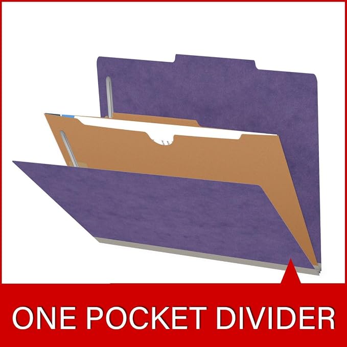 25 Pt. Pressboard Classification Folders, 2/5 Cut ROC Top Tab, Letter Size, 1 Pocket Divider, Purple (Box of 10) - Image 8
