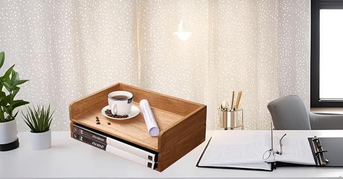 DDYURI Wood Stackable Paper Trays for Office Supplies and Accessories - Desk Organizer Tray for Letter Document Magazine -Wooden Desktop File Folder Holder Shelf 2 Set Light(2CTP-LT) - Image 6