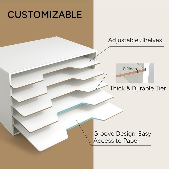 12x18 Construction Paper Organizer, 6-Tier Literature Organizer | Larger Size Wooden Desktop File Organizer for Home and Classroom, Stackable and Adjustable Paper Sorter for Office - Image 4