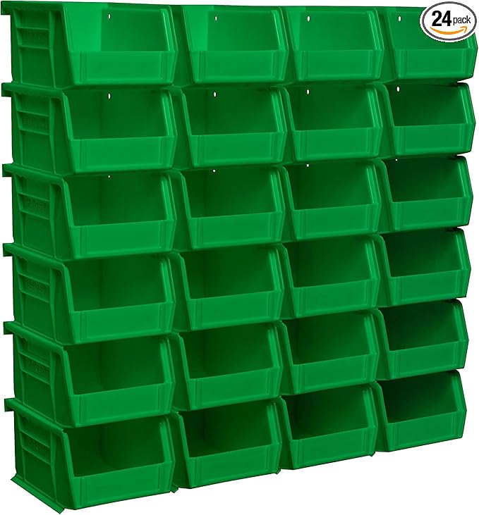 Akro-Mils 30210 AkroBins Plastic Storage Bins, 5"x4"x3", Green, 24-Pack | Space-Saving Stackable Bins for Garage, Pantry, Craft Organization by Akro-Mils