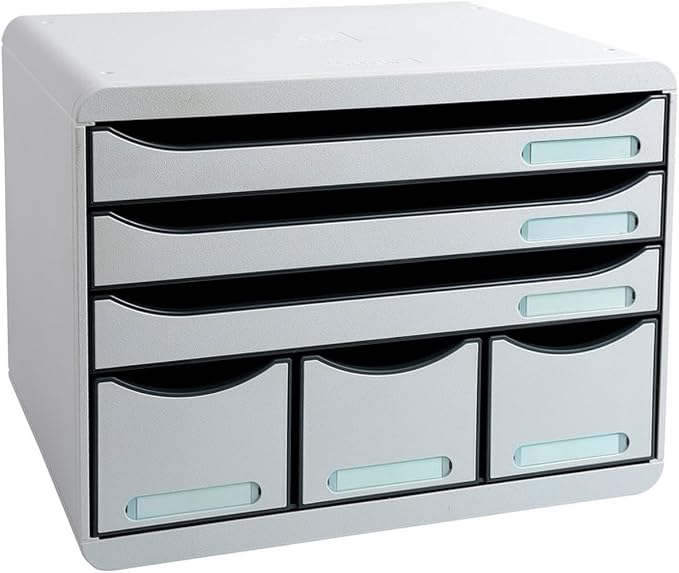 Exacompta - Store-Box Office Plus - 6 Drawer Set - 270 x 355 x 271mm, 3 A4+ Drawers + 3 Accessory Drawers, Stackable, Light Grey by +Office+Supplies