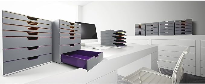Durable Varicolor 10 Drawer Unit - Gray Desktop Drawer Set with 10 Color Coded Draws - Letter to Folio Size Files - Perfect for Storing Documents and Paper Work - Image 2