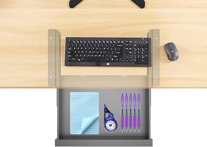 Under Desk Mounted Sliding Pull-out Drawer, W 15.3" x D 8.8" | Storage Organizer for Sit Stand Workstation, Metal, Black (Medium) - Image 2
