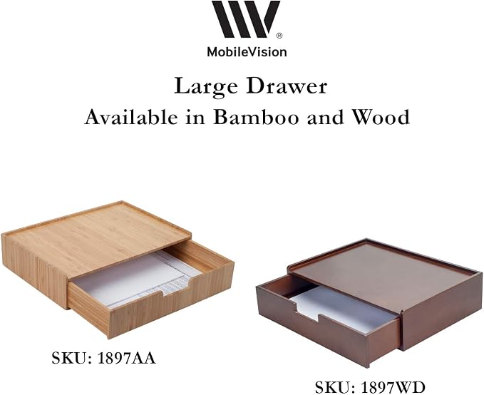 MobileVision Bamboo Drawer Large, Monitor Stand & Stackable Storage Solution for office products pens, pencils, scissors, notepads, business cards and more - Image 5