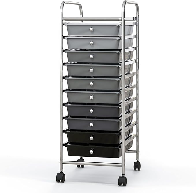 Giantex 10-Drawer Storage Cart w/Universal Wheel, Rolling Cart w/Handle, Home Organizer Storage Unit w/Removable Drawers, Trolley Utility Cart for Kitchen Makeup Living Room Office Play Room by Giantex