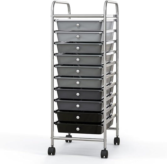 Giantex 10-Drawer Storage Cart w/Universal Wheel, Rolling Cart w/Handle, Home Organizer Storage Unit w/Removable Drawers, Trolley Utility Cart for Kitchen Makeup Living Room Office Play Room by Giantex