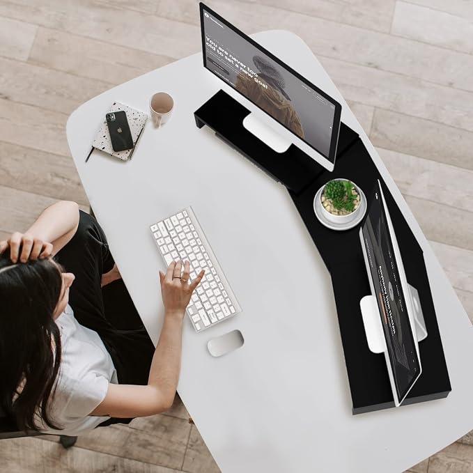 TAVR Monitor Stand Riser, Office Desktop Organizer Stand for 2 Monitors | Adjustable Length and Angle 3 Shelf, Extra Long Multifunctional Wooden Stand up to 43.3" fit Computer, Laptop, TV, Black - Image 9