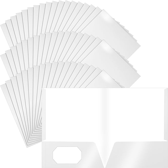 Jutom 50 Pcs 2 Pocket Glossy Paper Folders Glossy Paper Laminated Portfolios, Letter Size, Presentation Folders with Pockets for Office Teacher Worker Supplies(White Color) by Jutom