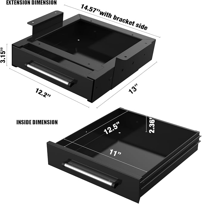 UNITEDPOWER Under Desk Drawer Storage, Pull-Out Office Hidden Counter Drawer, Metal Sliding Organizer Mount Below Table, Optional Bracket Height, Black - Image 2