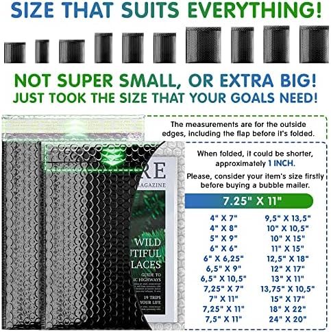 Metallic Bubble Mailers 7.25 x 11 Inch Black, Self Seal Closure, 3/16 Inch Cushioning, Padded Shipping Envelopes Pack of 200 - Image 4