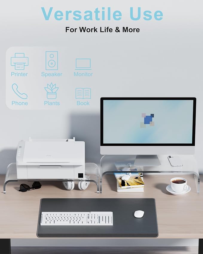 Acrylic Dual Monitor Stand Riser 2 Tier, Modular Laptop Stand for Desk, Multifunctional Desktop Organizer Shelf for PC, iMac, Printer, Detachable Monitor Stand for Office or Home, Clear - Image 6
