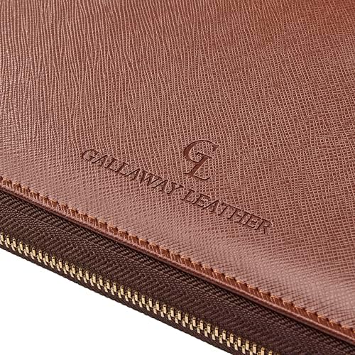 Gallaway Leather Genuine Leather Zippered Portfolio Organizer, Brown - Image 3