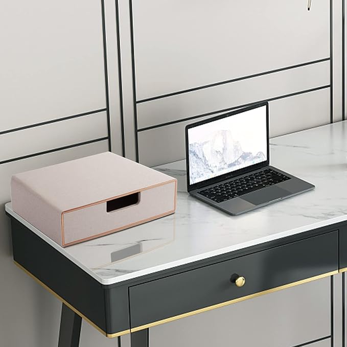 Stackable Drawer Organizer PU Leather Classic Handmade,Organize Home Office Desk Accessories and Sort Letter-Size Paper/a4 Document,Desk Caddy with Drawers Storage Box,13.1x10x3.7inches,Beige - Image 6