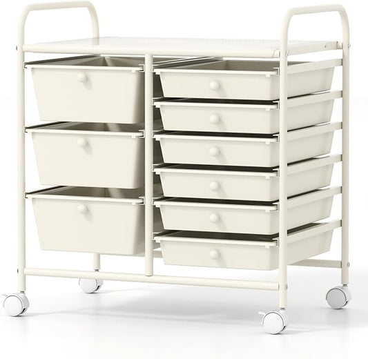 Moccha 9-Drawer Rolling Storage Cart - Under Desk Storage Drawers with wheels for Craft Art Supply Paper Salon, Scrapbook Paper Tools, Mobile Utility Cart for Classroom, White by LDAILY