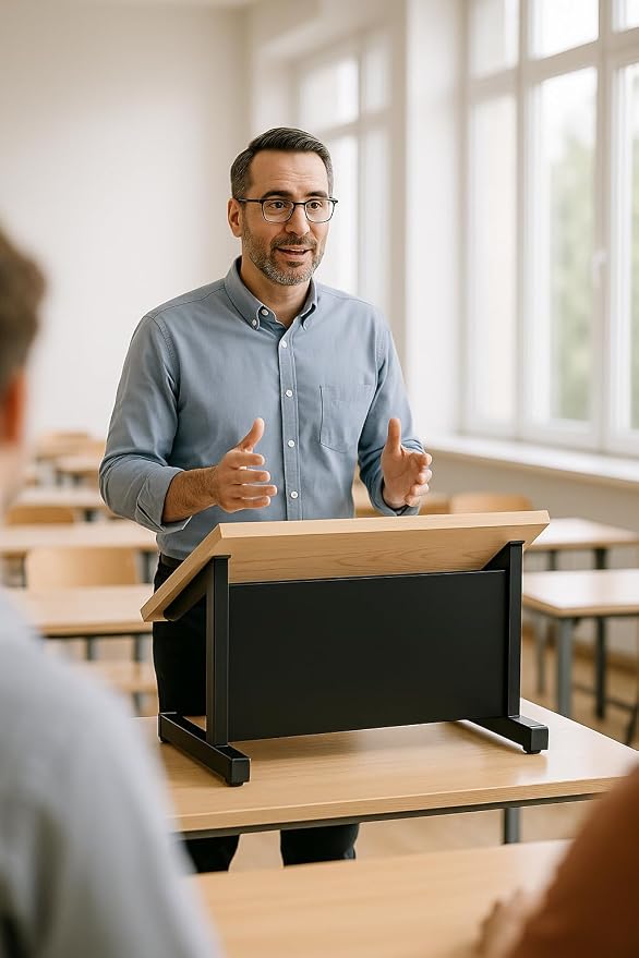 Audio Visual Direct Tabletop Lectern for Presentations, Black/Beech - Image 2